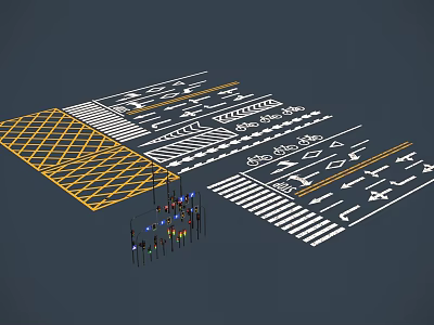 Road Infrastructure Essential Components with Traffic Markings Arrows Speed Bumps and Guardrails 3d model