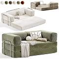 Convertible Green Corduroy Sofa Bed With Soft Pillows And Throw Blanket