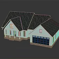 Single Family Detached House With Gray Roof White Exterior Garage And Porch