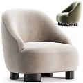 Modern Single Sofa With Velvet Upholstery Beige Green Colors Curved Armrests And Black Legs