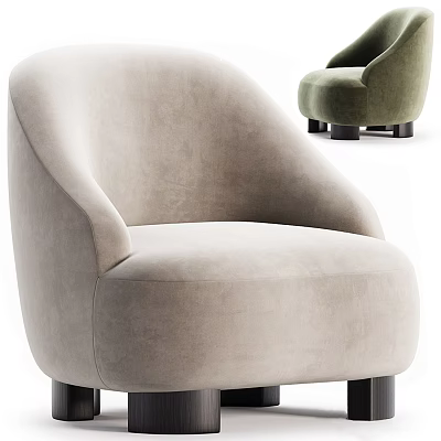 Modern Single Sofa With Velvet Upholstery Beige Green Colors Curved Armrests And Black Legs 3d model