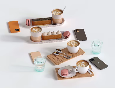 Modern Drink Coffee Dessert Mobile Phone Food 3d model