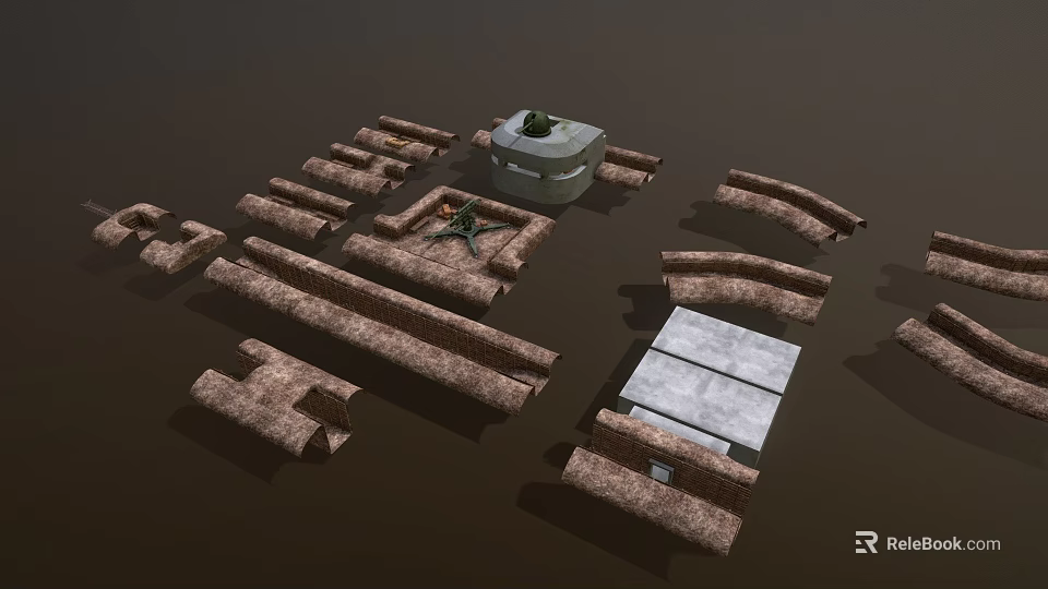 Ancient Ruin Architectural Components 3D Model Featuring Stone Structures Square Platforms Long Walls Arch Shapes 3d model