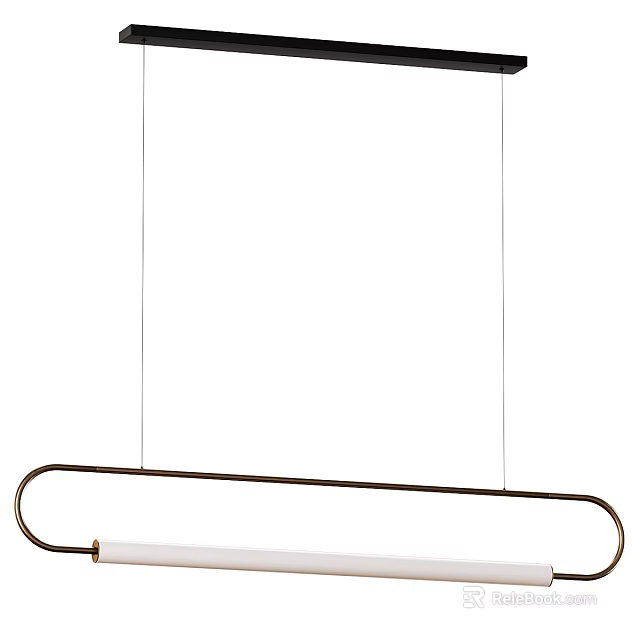 Minimalist Metal Linear Chandelier With White Lampshade For Contemporary Interior Spaces 3d model 