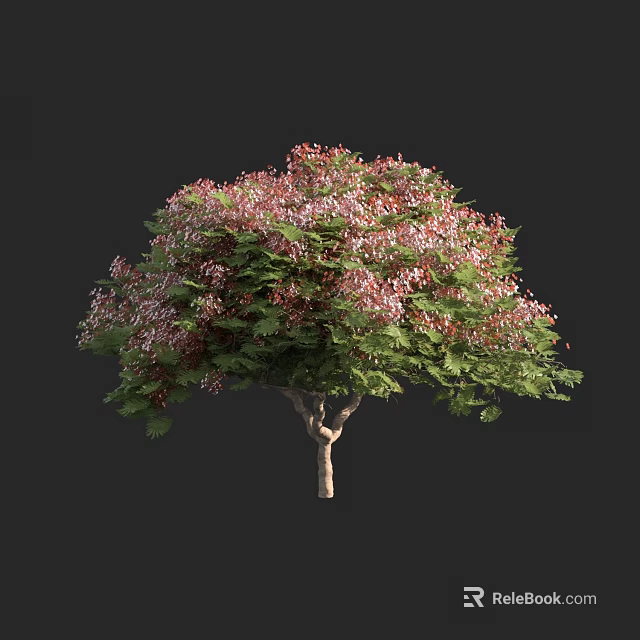 Vibrant Arbor With Lush Green Leaves And Pink Blossoms On Brown Trunk 3d model 