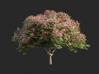 Vibrant Arbor With Lush Green Leaves And Pink Blossoms On Brown Trunk 3d model