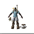 3D Character With Light Blue Shirt White Shorts Goggles Backpack Mechanical Device Golden Knee Pads