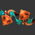 Two Fantasy Orange Red Fox Characters With Green Wings And Back Bell Decorations