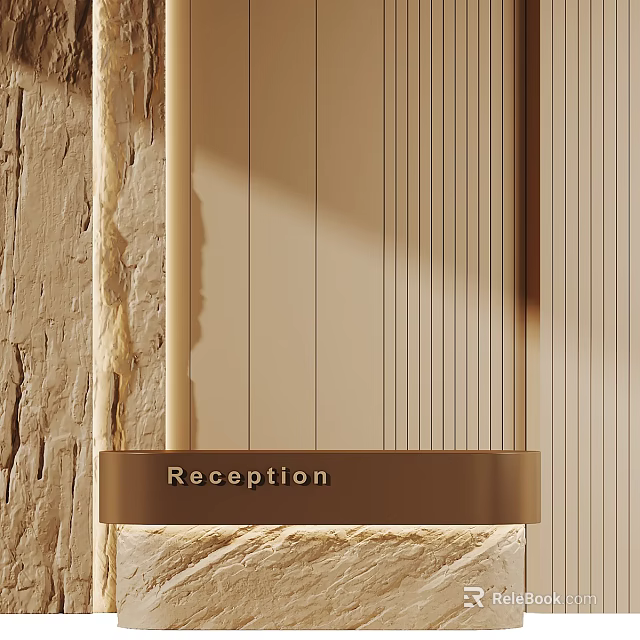 Modern Reception Desk With Beige Wooden Texture And Sleek Design Elements 3d model