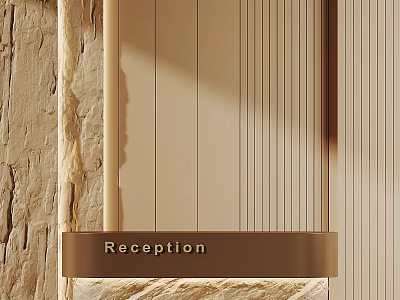 Modern Reception Desk With Beige Wooden Texture And Sleek Design Elements 3d model
