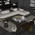 Contemporary Gray L shaped Fabric Sofa And Round Coffee Table Set With Area Rug And Armchairs