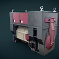 Industrial Machinery With Red Gray Components Hooks Pipes And Control Panel