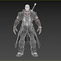 A Man Wearing Black And Red Tactical Gear With Sword On Back Standing Pose