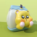 Cute Cartoon Hamster Photo Spot With Yellow Body Pink Cheeks And Blue Roof On Green Background