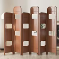 Modern Wooden Room Divider With Multiple Panels And Transparent Square Inserts 3d model