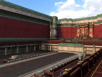Ancient Chinese Architecture Courtyard With Red Walls Green Roofs And Ornate Doors 3d model