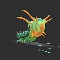 Vibrant Reptile With Orange Antennae Green And Orange Body On Dark Background Shiny Surface