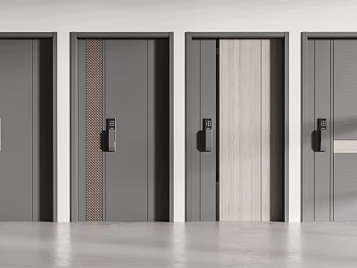 Modern Security Doors With Multiple Styles Gray Finish Wood Panel And Textured Design 3d model