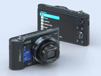 Samsung Digital Cameras With Black Design LCD Screen Display Control Buttons And Lens 3d model