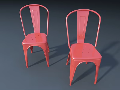 Two Red Modern Metal Leisure Chairs with Simple Backrest and Seat Design 3d model