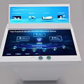 Interactive Information Kiosk With White Countertop Open Display Blue Interface And Man In Suit 3d model
