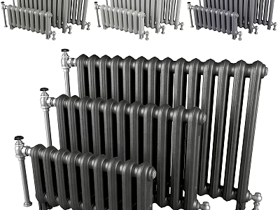 Various Black Cast Iron Radiators with Classic Designs for Home Heating 3d model