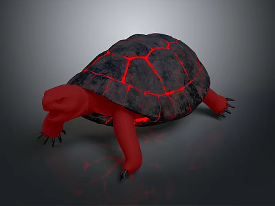 Red Turtle with Glowing Lava Like Cracks on Shell in Dark Background 3d model