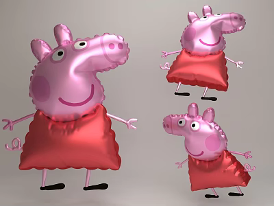 Pink Inflatable Piggy Cartoon Character Models With Smiling Face Red Dress And Multiple Angles 3d model