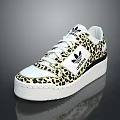 Adidas White Leopard Print Casual Sneakers With Three Stripes Logo And White Sole