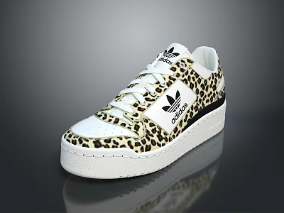 Adidas White Leopard Print Casual Sneakers With Three Stripes Logo And White Sole 3d model