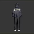 Dark Blue Hoodie and Sweatpants Casual Outfit with White BALENCIAGA Lettering Design