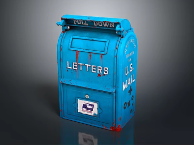 Traditional Blue U.S. Mailbox With Pull Down Door For Letters Delivery 3d model