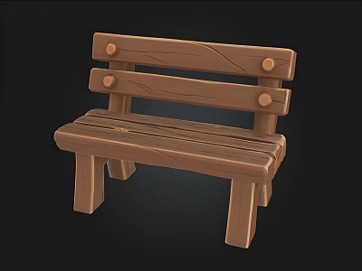 Brown Wooden Bench With Slatted Seat Backrest And Round Knob Details 3d model