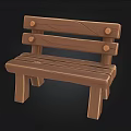 Brown Wooden Bench With Slatted Seat Backrest And Round Knob Details