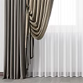 Elegant Layered Curtains With Sheer White Panels And Brown Textured Drapes