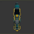 Futuristic Teal Motorcycle with Yellow Accents Mechanical Details and Sleek Structure