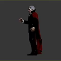 3D Vampire Character In Black Suit With Red Cape Blue Hair And Outstretched Hand