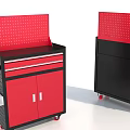 Mobile Hardware Tool Cabinets with Red Pegboard Backs Drawers and Cabinet Doors on Wheels