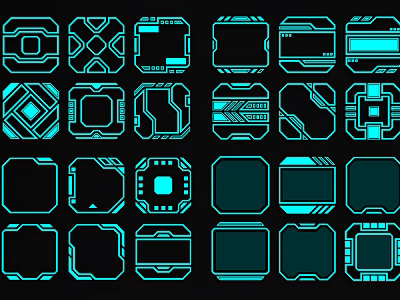 Modern Geometric Pendants With Cyan Lines And Various Decor Designs 3d model