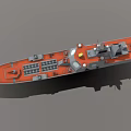Realistic Warship 3D Model Featuring Gray Hull Orange Bottom And Deck Structures 3d model