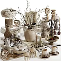 Minimalist Natural Decorative Ornament Set With Vases Candles Branches Clocks And Books