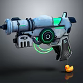 Futuristic Sci Fi Gun With Gray Blue Body Green Glow And Yellow Duck Accessory