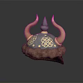 Blue Horned Hat With Intricate Decorative Patterns Spiked Top And Fur Trim