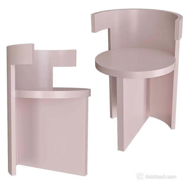 Elegant Pastel Pink Modern Dining Chairs With Geometric Structure And Round Seats 3d model 