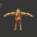3D Cartoon Style Muscular Character With Blue Hat Beard Arm Tattoos Waist Tools Arms Outstretched