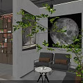 Modern Office Interior With Open Layout Wooden Shelves Desk Chairs And Decorative Art