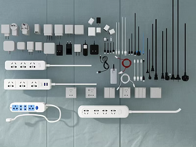 Various Types of Switch Panels with Sockets Power Strips and Accessories 3d model