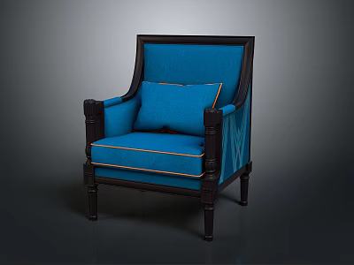 Blue Upholstered Chair With Dark Wood Frame Armrests And Plush Cushion 3d model