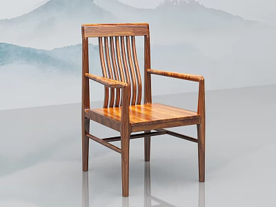 Traditional Chinese Style Wooden Leisure Chair With Armrest And Natural Wood Grain 3d model