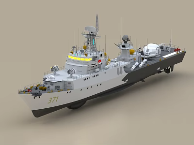 Modern Warship Number 371 Featuring Superstructure Radar Systems Antennas Deck Equipment And White Exterior 3d model